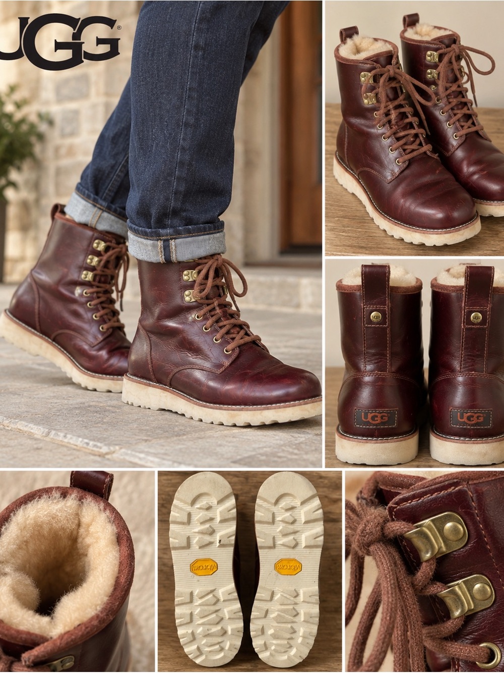 UGG Hannen Cordovan Leather Sheepskin Vibram Boots Men’s 11 Style 3240